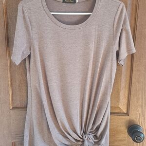 J. Darten Taupe Twist Hem Tee